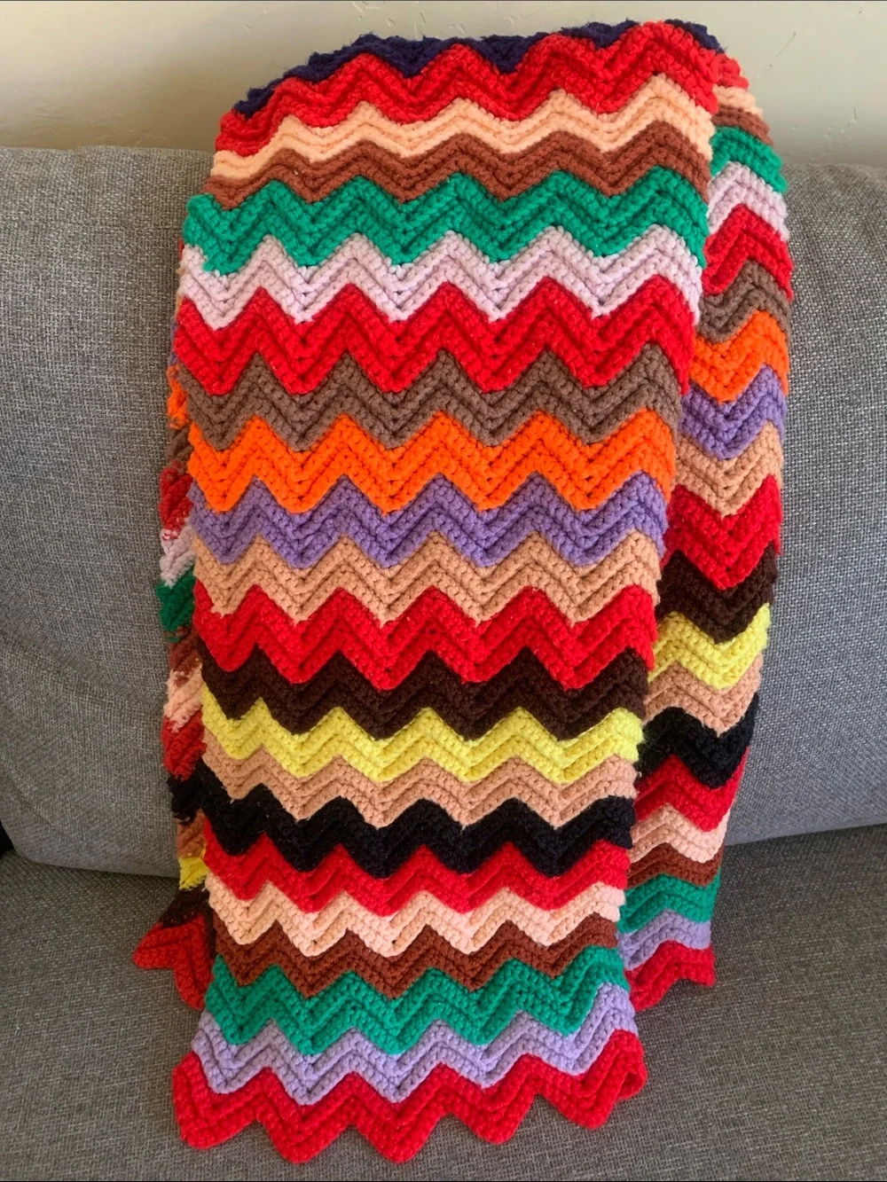 Handmade Zigzag Multicolor Throw Afghan Blanket  47” x 55”